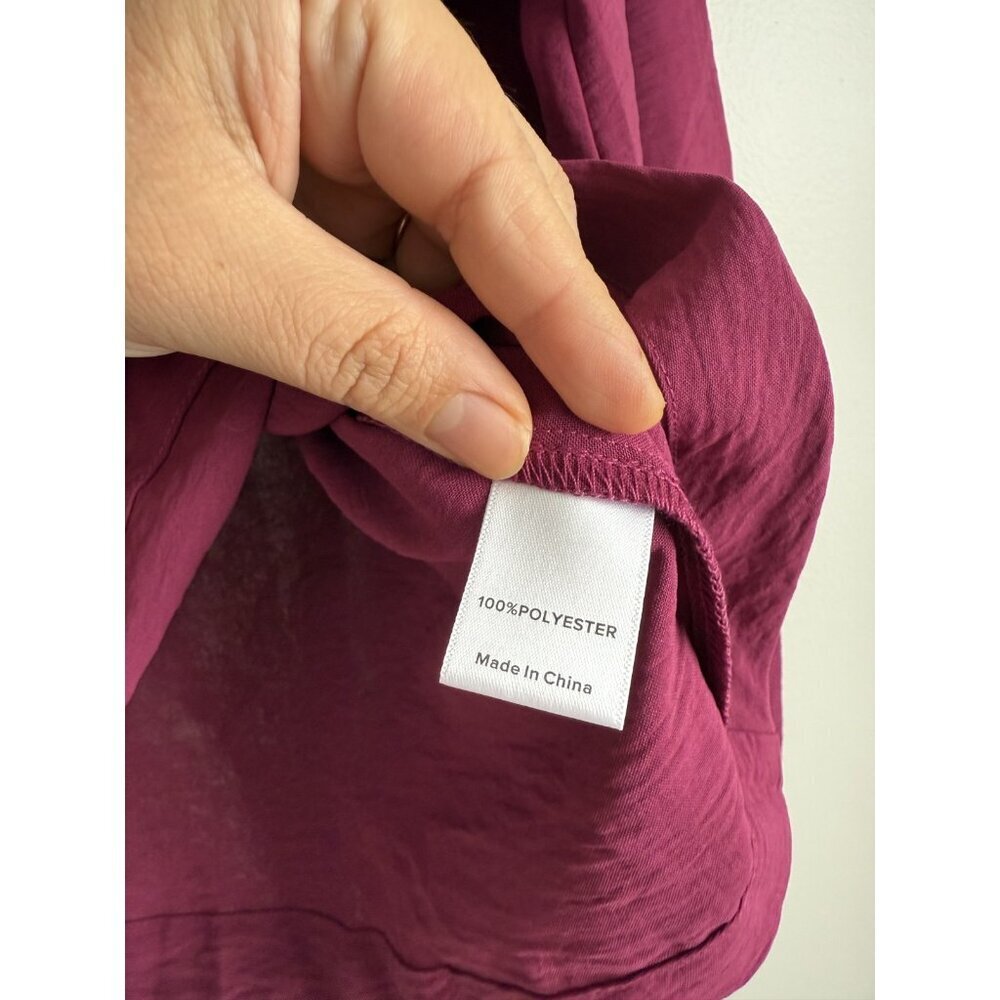 Evereve Mock Neck Blouson Long Sleeve Satin Top Boysenberry Careerwear Office S - Picture 7 of 11